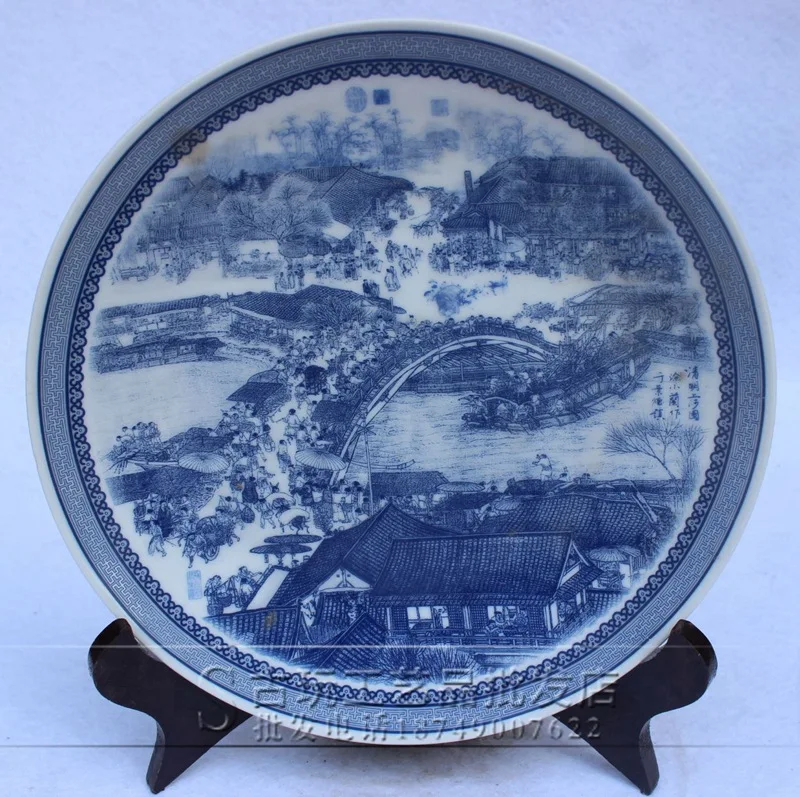 

Антикварные ремесла по реке во время фестиваля Цинмин тарелка Мин и Цин фарфоровая Подарочная полка для дома