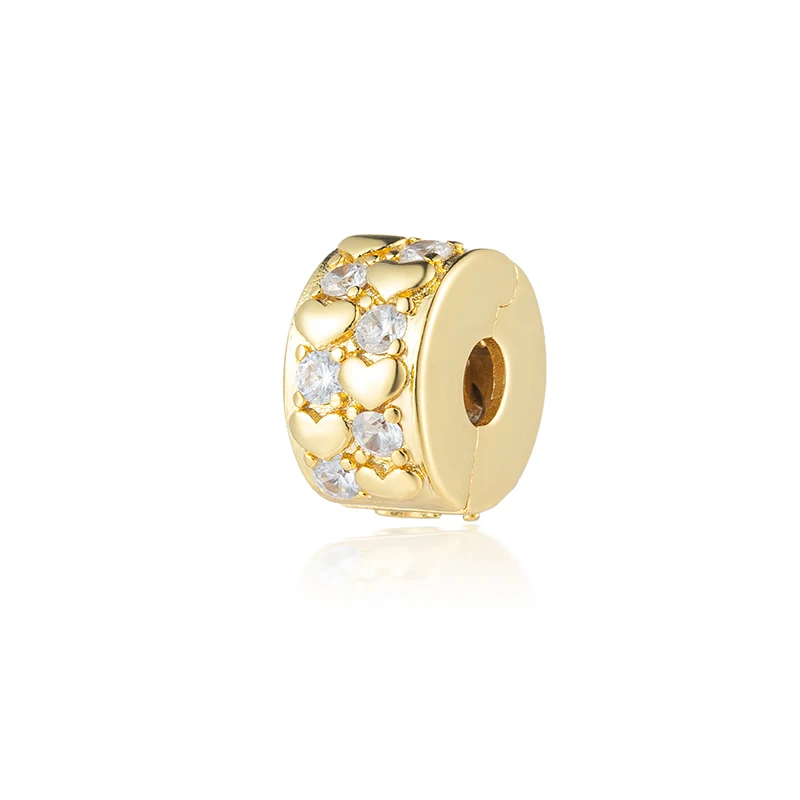 Rose Gold Gold Plated Long Pronged Sparkling Clip Trinket Charm Bead Fit Original Pan 925 Sterling Silver Bracelet Jewelry