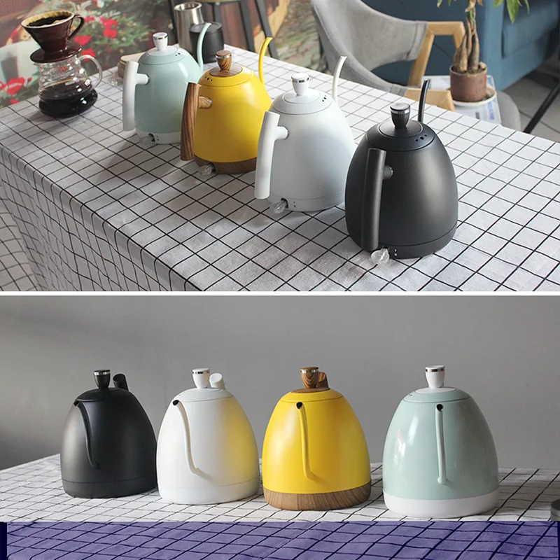 1000ML Electric Kettle Gooseneck Hand Brew Coffee Pot 1350W Slender Fine-mouth Jug 304 Stainless Steel Teapot Kettles 220V 6