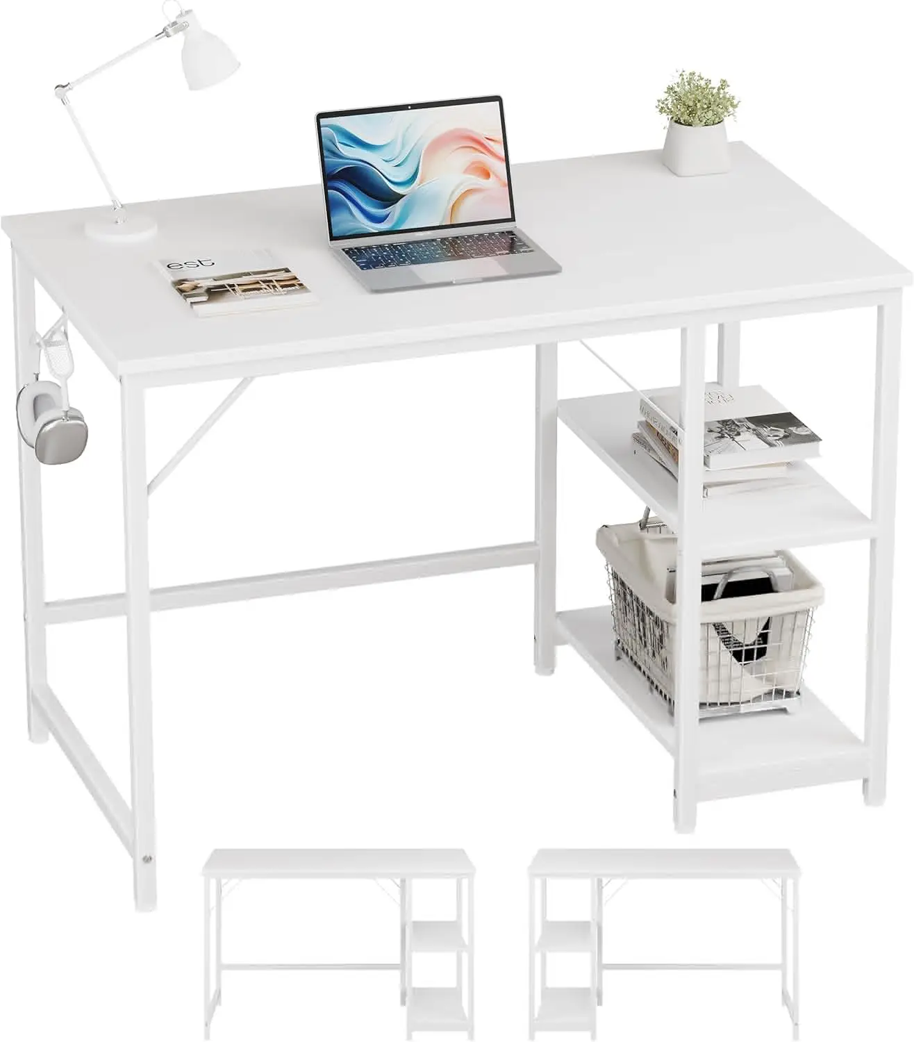 JOISCOPE Home Office Computer Desk,Small Study Writing Desk with Wooden Storage Shelf,2-Tier Industrial Morden Laptop Table with pca 6028 industrial computer pca 6028g2 pca 6028vg 00a1e tested