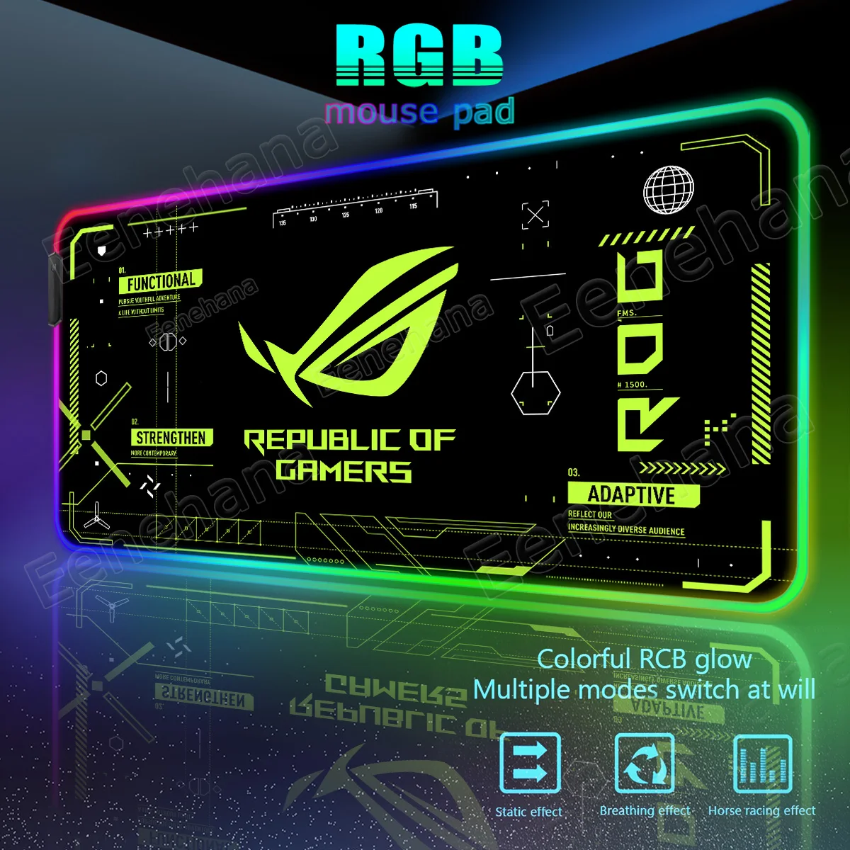 RGB Luminous Large PC Gaming Mouse Pad - Black/Green LED XXL Desk Accessory with Backlight