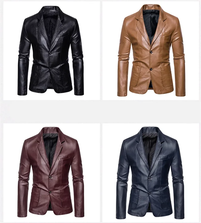 Mens Casual Leather Jacket - 2024 Fashion Slim Fit Coat 5XL BlackKahki