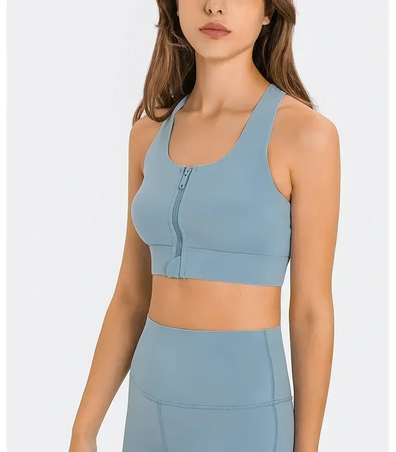 Lemon Front Zipper High Support Yoga Sports Bras Tops for Women Plain Naked Feel Back Racerback Push Up Bra Gym Workout Crop Top