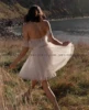 ADLN Short Tulle Pearls Wedding Dresses  Ivory Off-shoulder A Line  Party Gowns 2023 For Women Mini Reception Dress 4