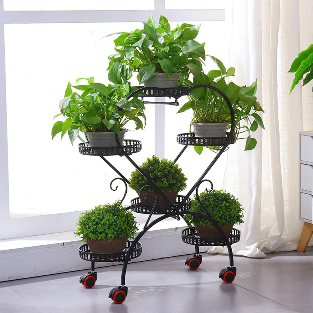 Black Metal Plant Flowerpot Stands 6 Pots Plants Flower Stand for Patio Garden Living Room Corner Balcony and Bedroom