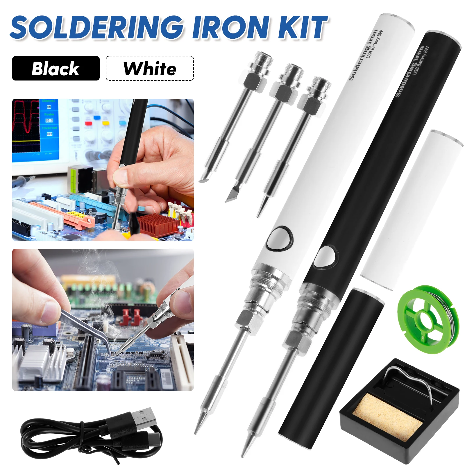 

Electric Soldering Iron Kit 5V 8-10W Cordless USB Soldering Welding Tool Adjustable Temperature Soldering Repair Tool with 3