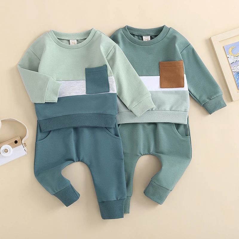 

0-3Y Autumn Toddler Kids Baby Boys Clothes Sets Contrast Color Long Sleeve Sweatshirts+Drawstring Pants Tracksuit Outfits
