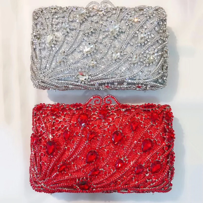 

Luxury Silver/Red Cellphone Clutches Bags New Fashion Women Wedding Bridal Chain Handbags Christmas Gift Bag