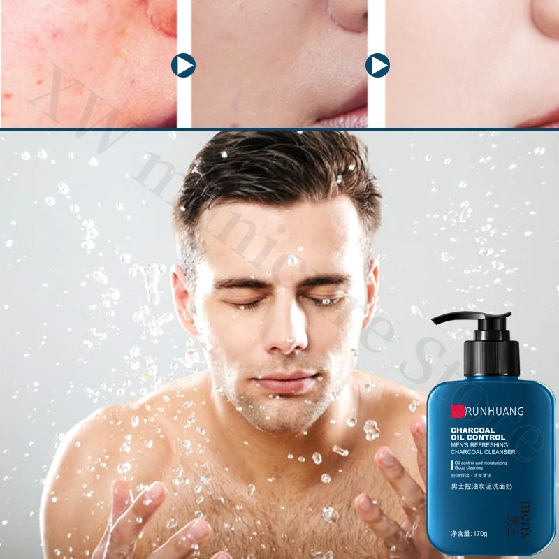 Men's Facial Cleanser Brightens Skin Tone Refreshes Oil Controls Hydration Moisturizes Deep Cleanses and Removes Blackheads