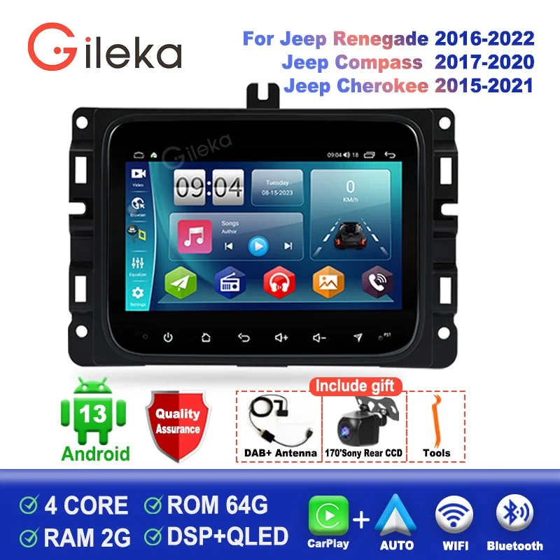 Unità Principale Dell'Autoradio Android Per Jeep Renegade 2016-2022/Jeep Compass 2017-2020/Jeep Cherokee 2015-2021 Navigazione Gps Wifi