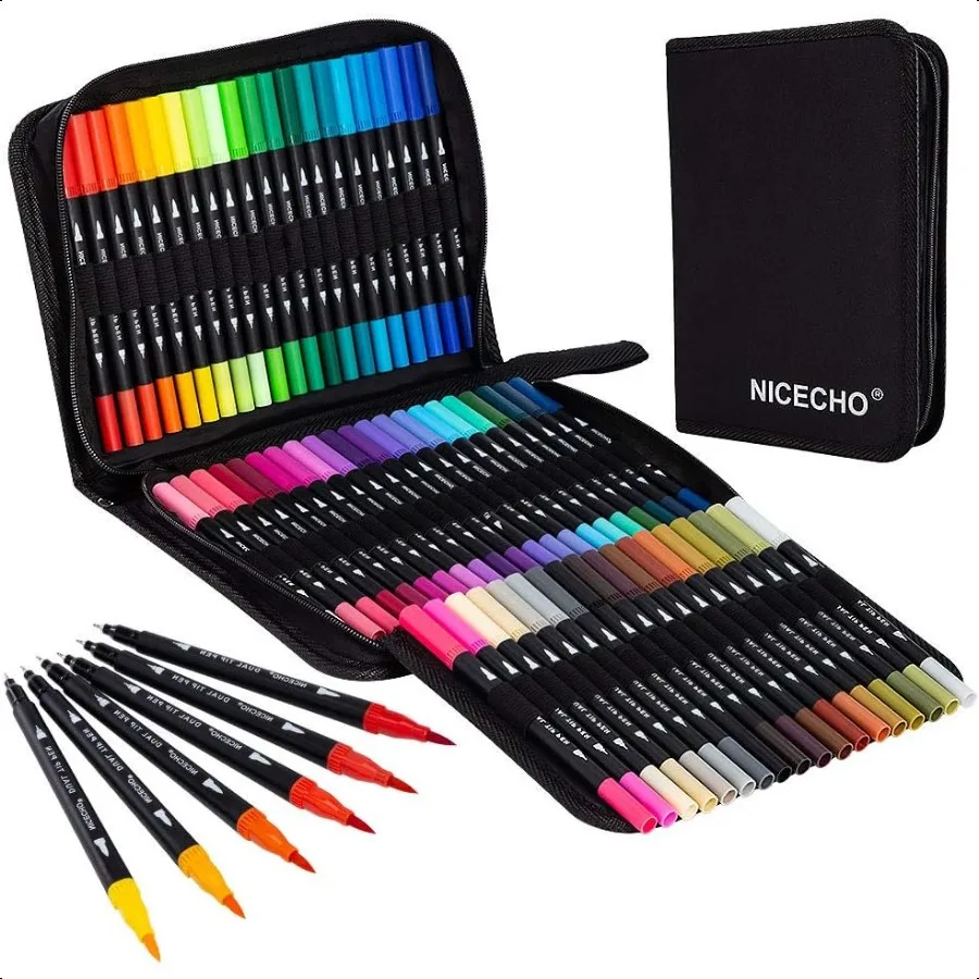 60 Dual Brush Pens Artist Coloring Marker Set