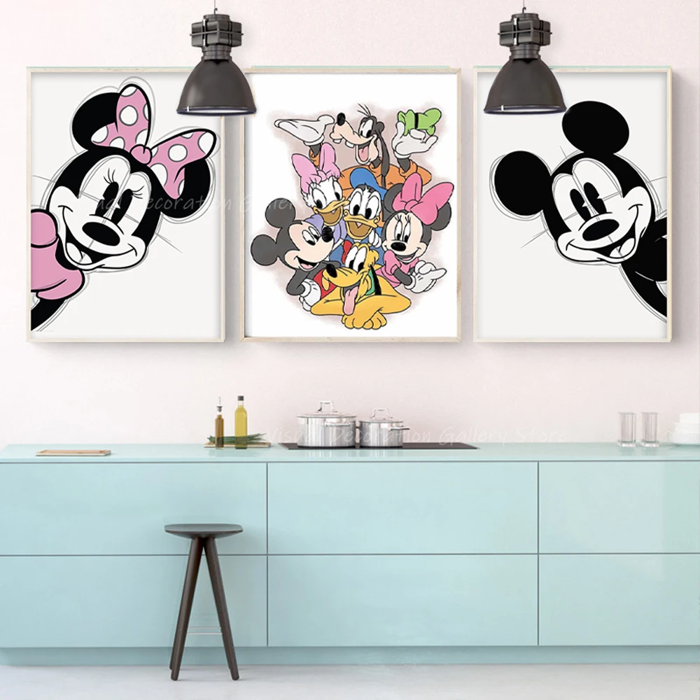 

Disney Mickey Mouse and Friends Art Poster Mickey Minnie Print Wall Art Bruto Donald Cartoon Home Children's Room Decor Painting