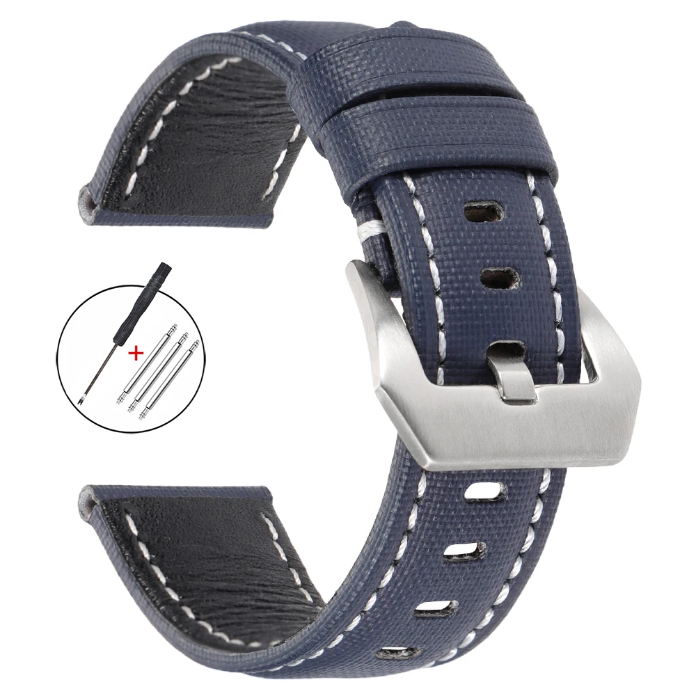 Genuine Black Sailcloth Waterproof Watch Band - Soft Nylon Sports Strap