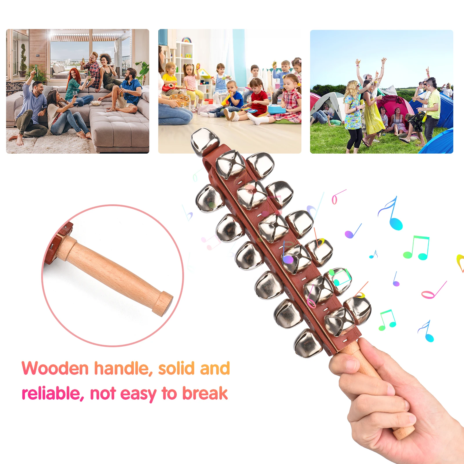 2Pcs Sleigh Bells Christmas Musical Bells Musical Percussion Hand Sleigh Bells 21 Bells Percussion Instruments Enduring