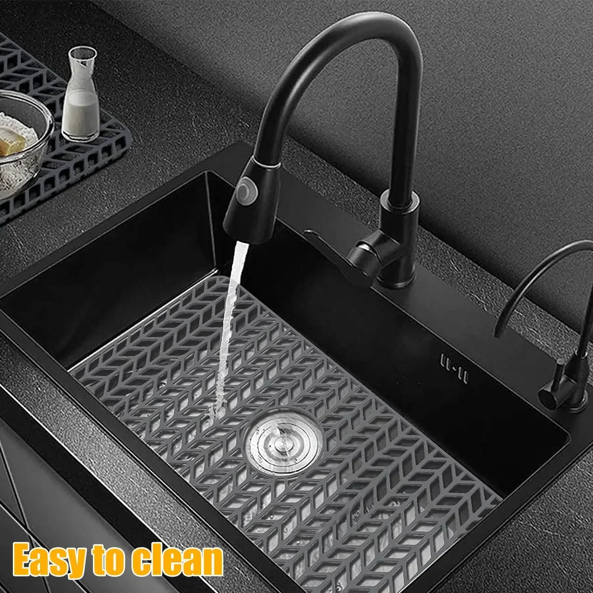L Silicone Sink Protector 26&times;14inch Heat-Resistant Kitchen Sink Mat Anti-Slip Mat Grid Drain Center Protecting