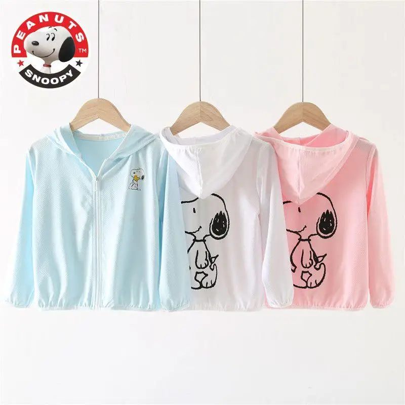 

Kawaii Snoopy мультяшная милая детская Солнцезащитная одежда с солнцезащитным козырьком для защиты от УФ-лучей дышащий ледяной шелк для детей старшего возраста и младенцев