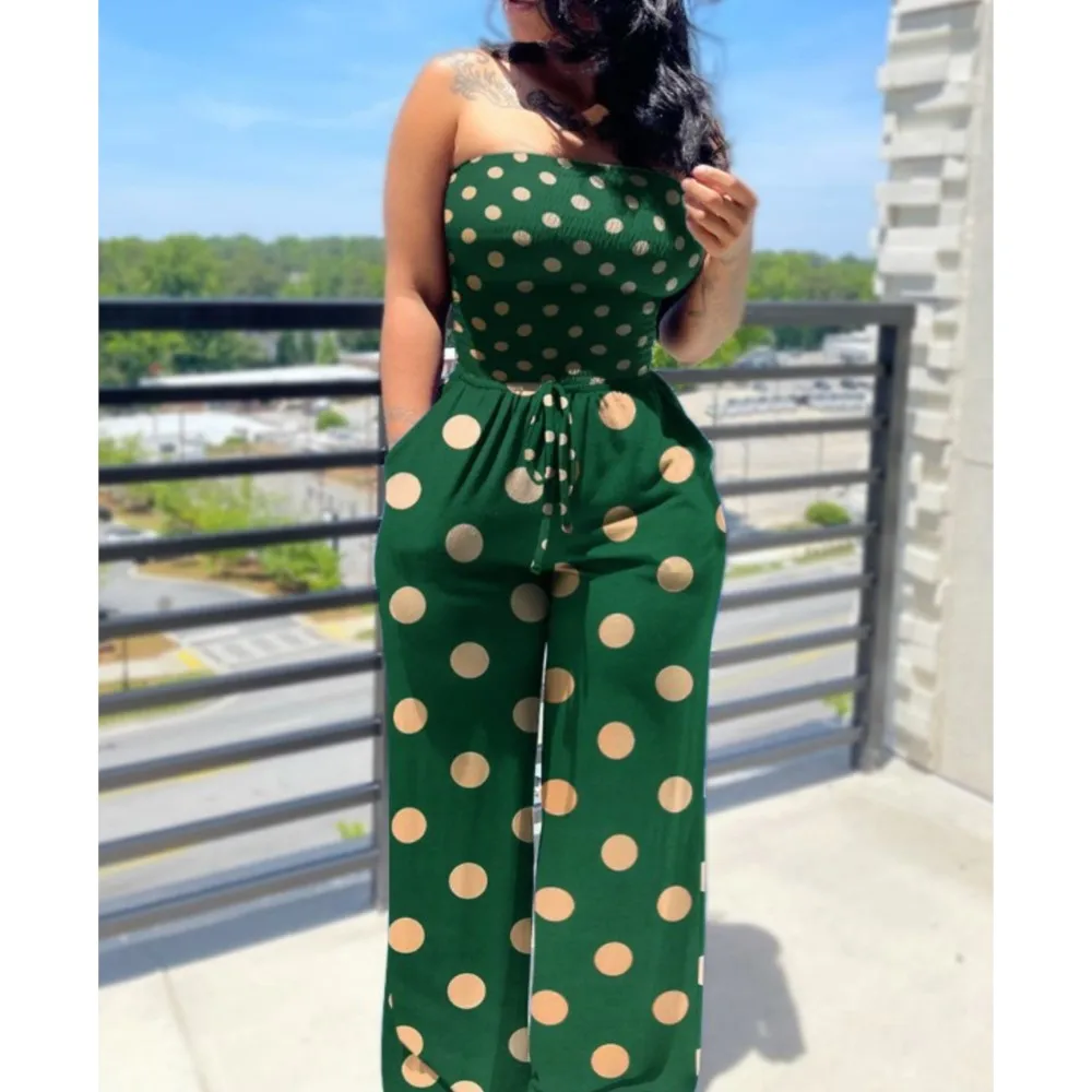 one piece jumpsuits 2021 summer fashion women notched collar exquisite prints sleeveless casual long jumpsuit ladies overalls Summer 2023 Slim Sleeveless Tube Top Printing Ladies Jumpsuit Splice Fahsion Sashes Long Pants Jumpsuit Casual Pocket Jumpsuits