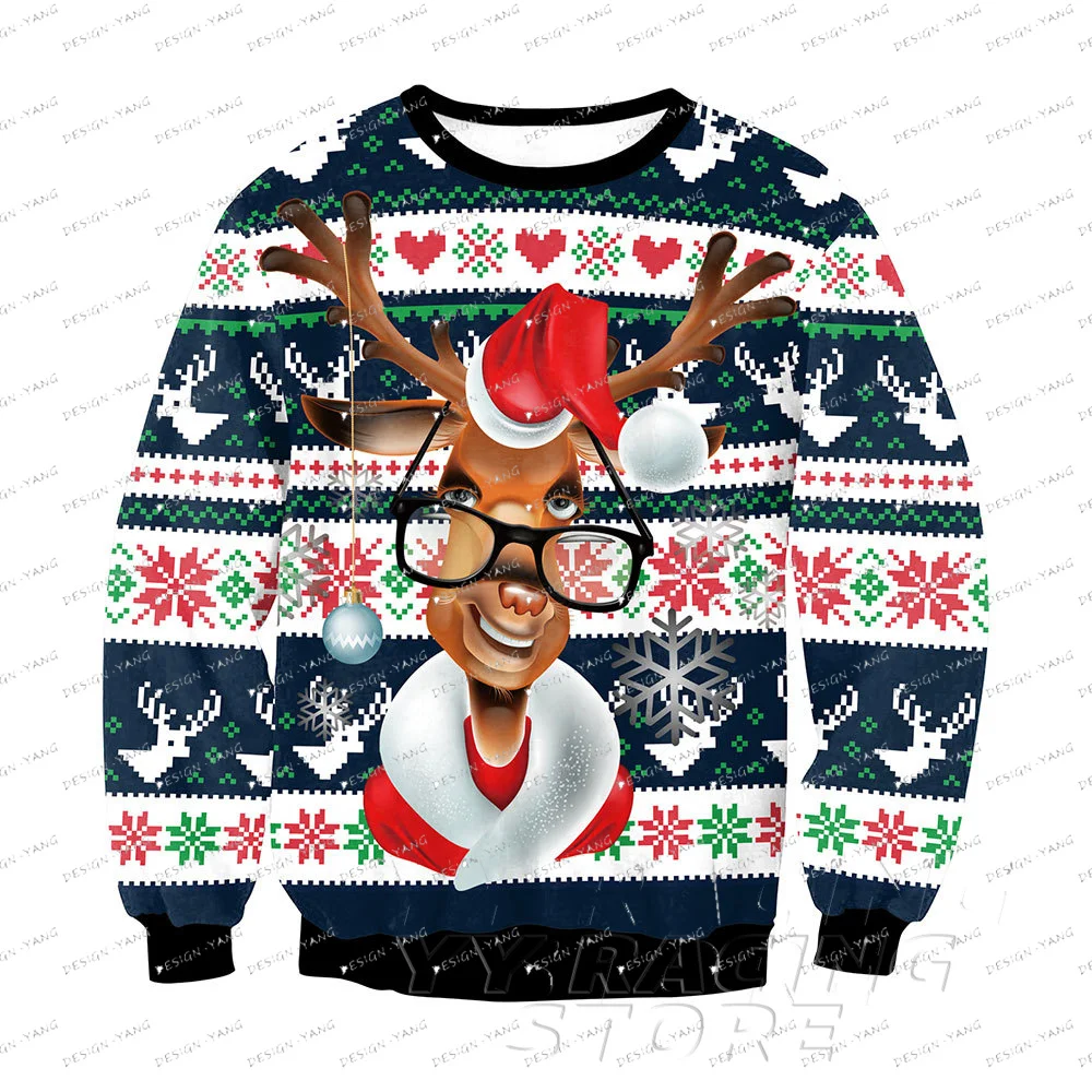 

Christmas Funny Deer Clothing Men/Women Couple Sweatshirt Interesting Graphics Apparel Men Oversized Long Sleeve Pullover Top
