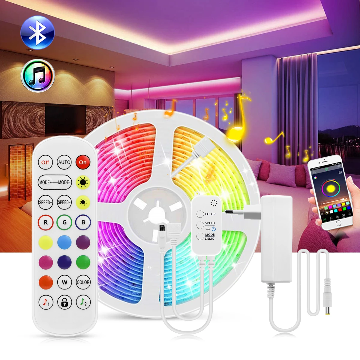 Rgb Ledストリップライト 10 15 M 12v フレキシブル バックライト Irリモコン照明 24キー付き 5 5050 M Led ストリップ Aliexpress