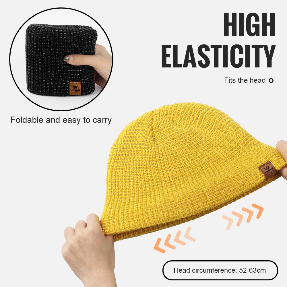 WRELS Winter Knitted Beanie Hats Warm Night Running Reflective Hat Unisex Windproof Ear Protection Cycling Hiking Ski Cap