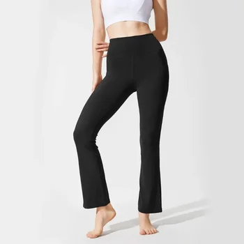 Pantaloni micro-svasati, sollevamento dell'anca versatile a vita alta, pantaloni svasati con tracciamento al pavimento, vestibilità slim, pantaloni lunghi eleganti a gamba larga, donna