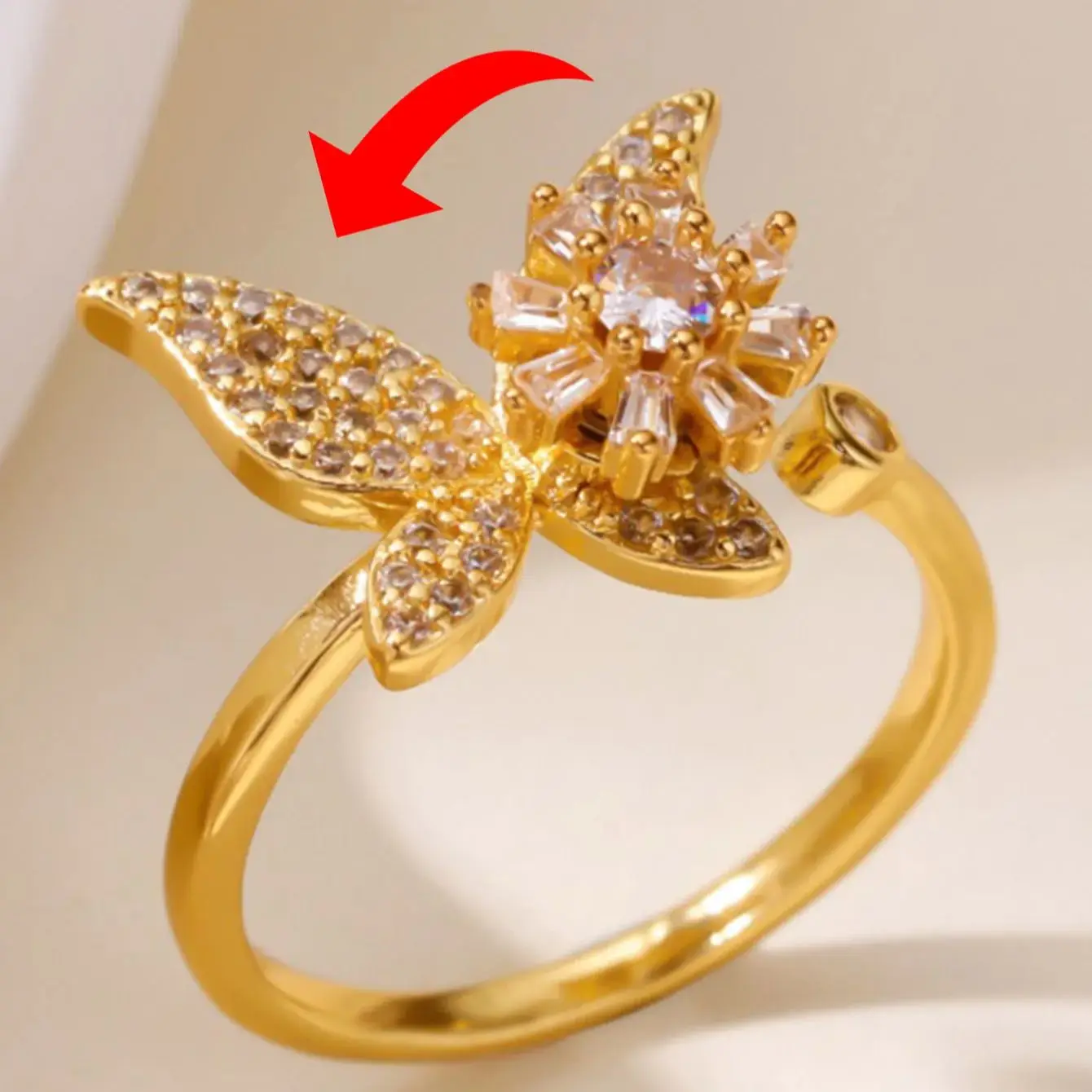 Zircon Rotatable Butterfly Anxiety Rings For Women
