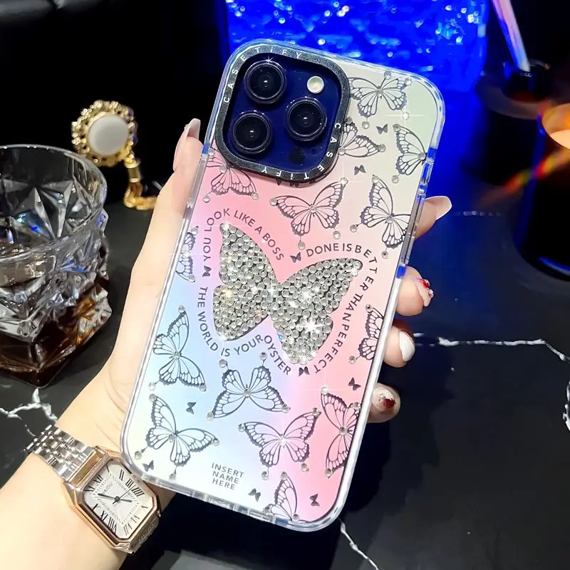 

Cute Glitter Diamond 3D Butterfly Armor Phone Case For iPhone 14 Pro Max 13 12 Lovely Bling TPU Back Cover