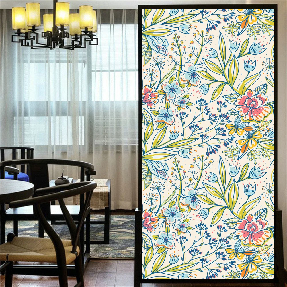 

Privacy Window Film Static Cling No Glue Decorative Plant Flower Window Treatments Window Coverings Glass Window Sticker 98H