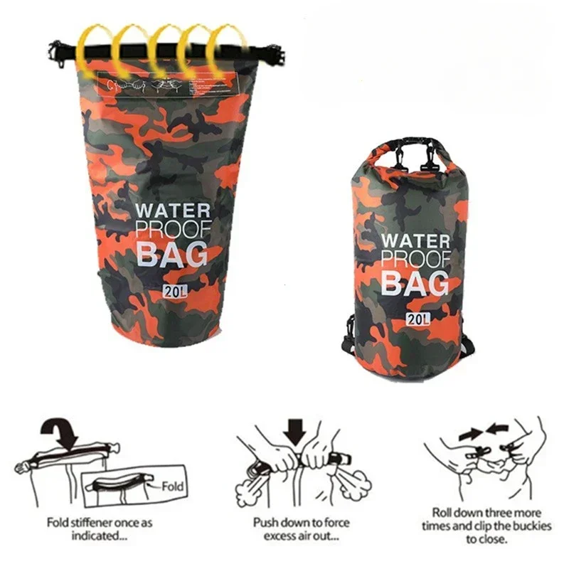 30L Outdoor Camouflage Waterproof Dry Bags Portable Rafting Diving Dry Bag Sack PVC Swimming Bags for River Trekking