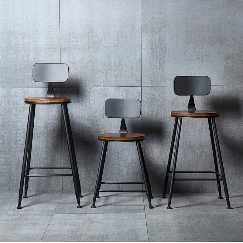 American Style Iron Bar Chair Coffee Shop Milk Tea Shop High Chairs Retro Backrest Seat Solid Wood Sitting Face Counter Stool