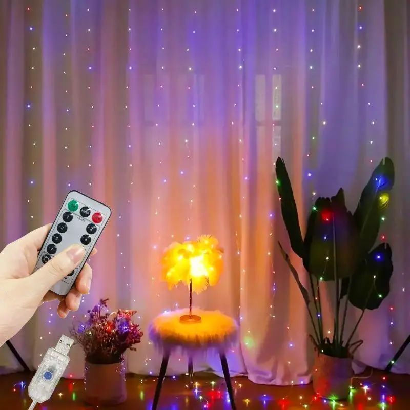 thumbnail image 1 of Cortina de hadas para ventana de dormitorio de Año Nuevo 2025, cadena de luces LED con control remoto, regalo de fiesta de Navidad, decoración navideña para el hogar 2024, 1 of 5