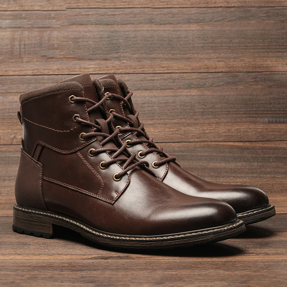 Men Leather Boots Spring British Style Retro Ankle