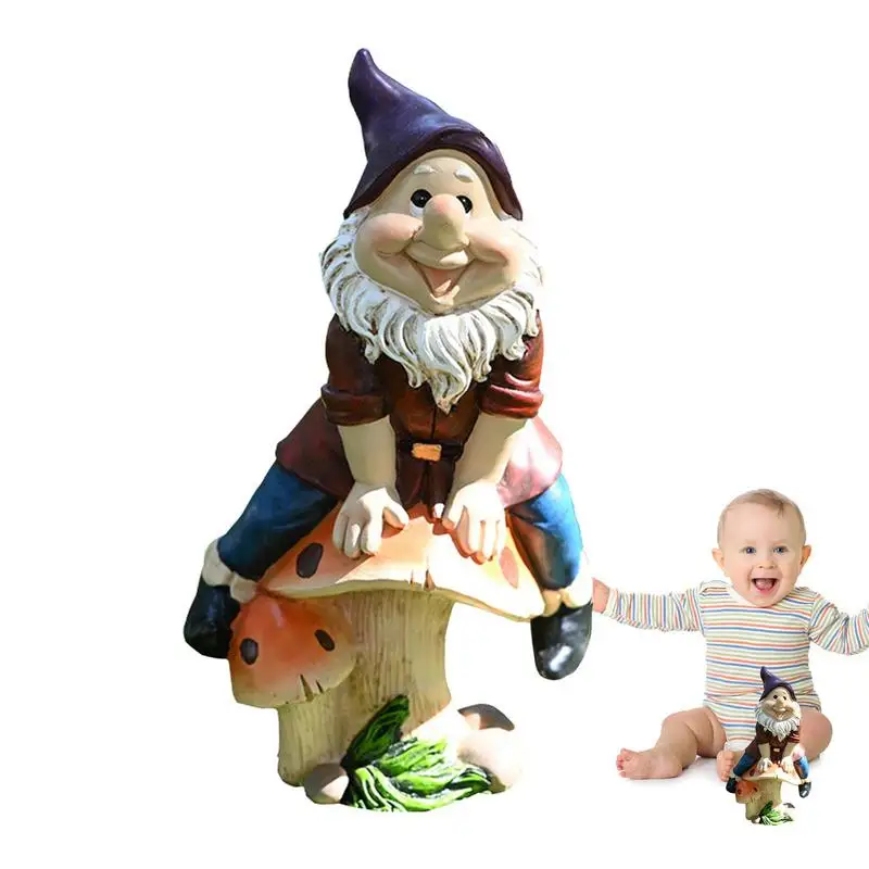 

Garden Gnomes Decor Statues Outdoor Decor Polyresin Gnome Sit On Mushroom Resin Gnome Sit On Mushroom Weatherproof For Yard