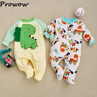 Prowow 0-18M Cartoon Dinosaur Baby Footies Rompers Newborn Baby Pajamas Children Overalls Autumn Winter Baby Boy Girl Clothes