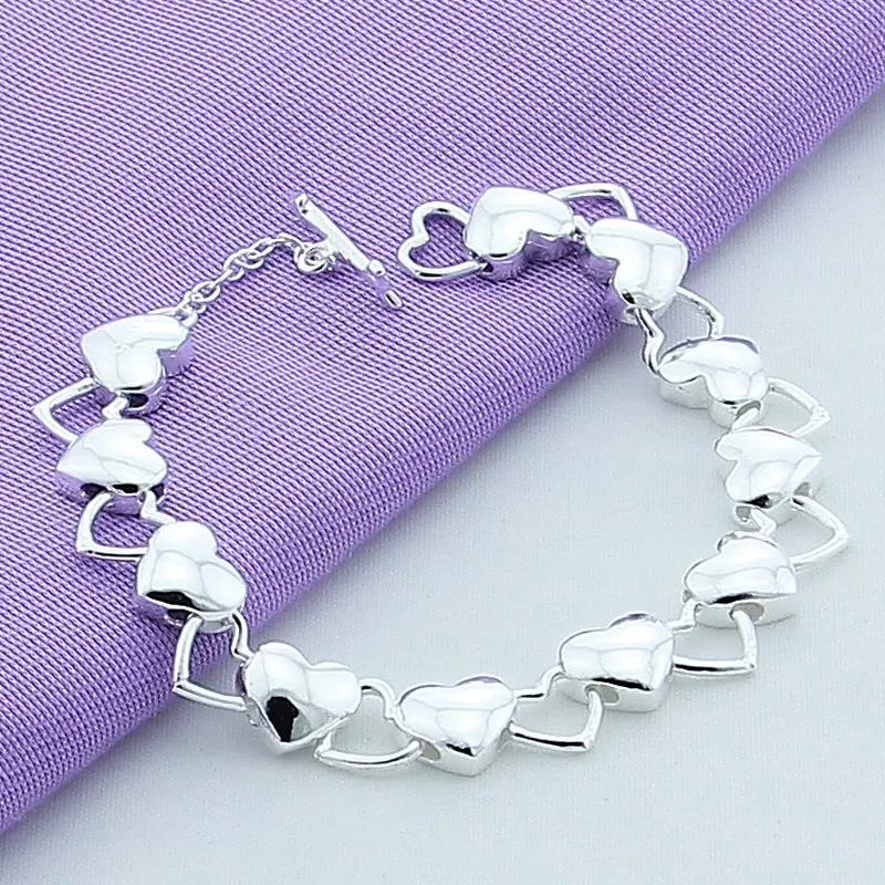 DOTEFFIL 925 Sterling Silver Heart Bracelet Earring Set For Woman Man Wedding Engagement Party Fashion Charm Jewelry Silver Jewelry Set Jewelry Set Silver Jewelry