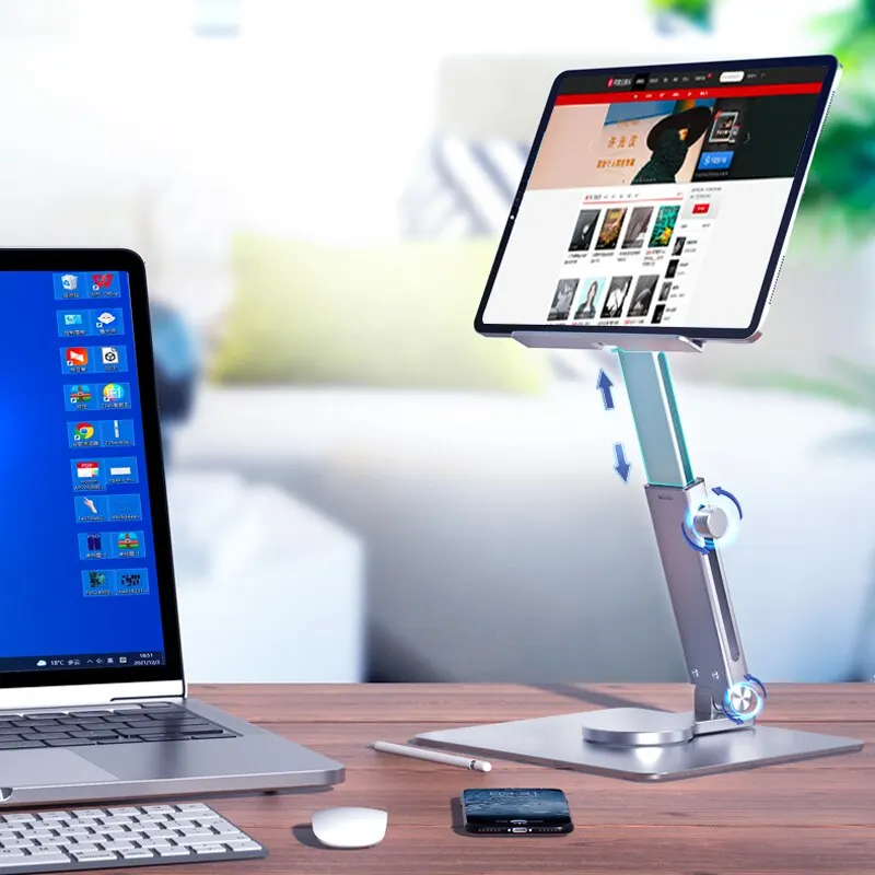 Алюминиевая Подставка для планшета с поворотом на 360 °, складной Регулируемый Настольный держатель, подставка для iPad Pro Air 4 Mini 12,9 4-14 дюймов, планшет Xiaomi