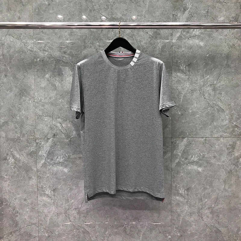 

TB TNOM Men Boutique T-Shirt Pure Cotton Neck Stripes Crew Top Women Blouses Summer Fashion Brand Casual Sport Harajuku T Shirt