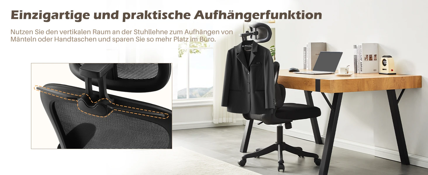 Bürostuhl, atmungsaktiver Netzstuhl mit hoher Rückenlehne und Kopfstütze – Detail 5