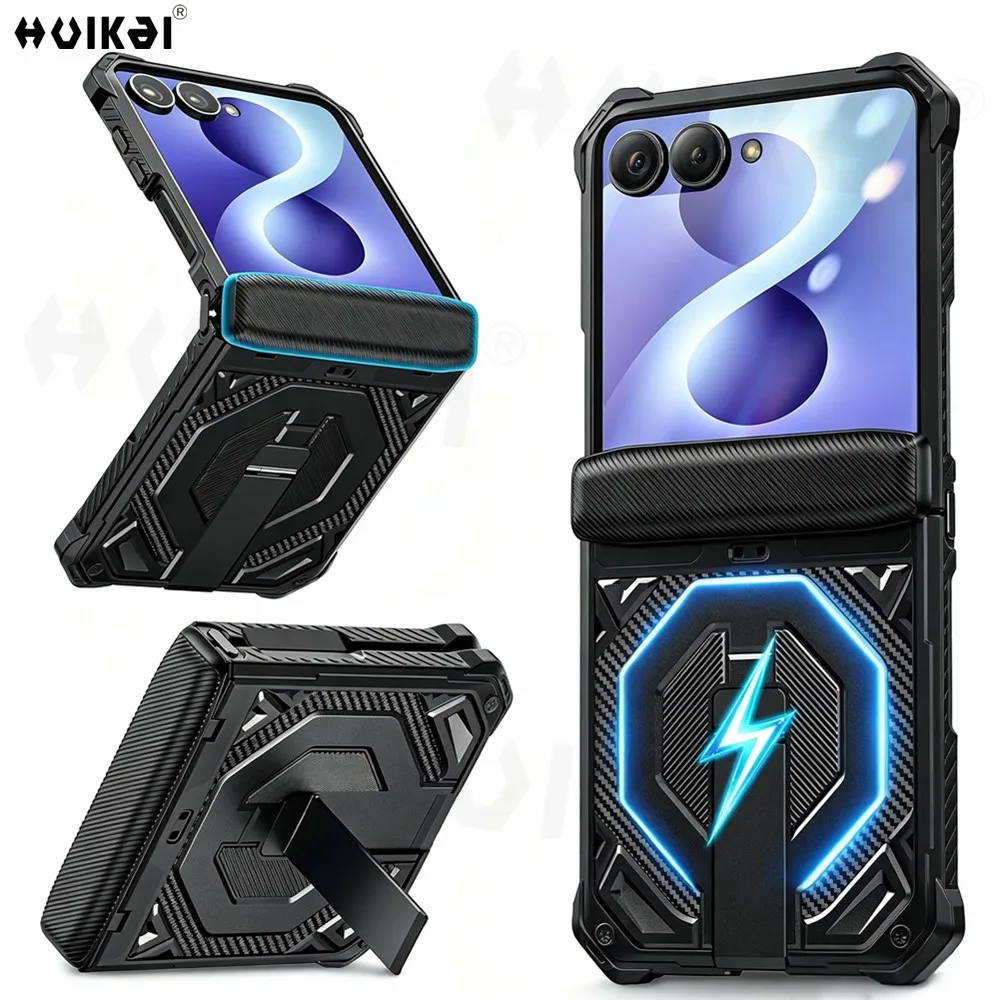 Rugged Shockproof Phone Case with Magnetic Stand and Hinge Protection