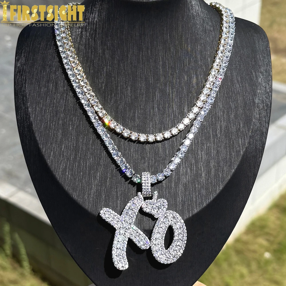 New Iced Out Bling Letter XO Pendant Necklace Gold Silver Color