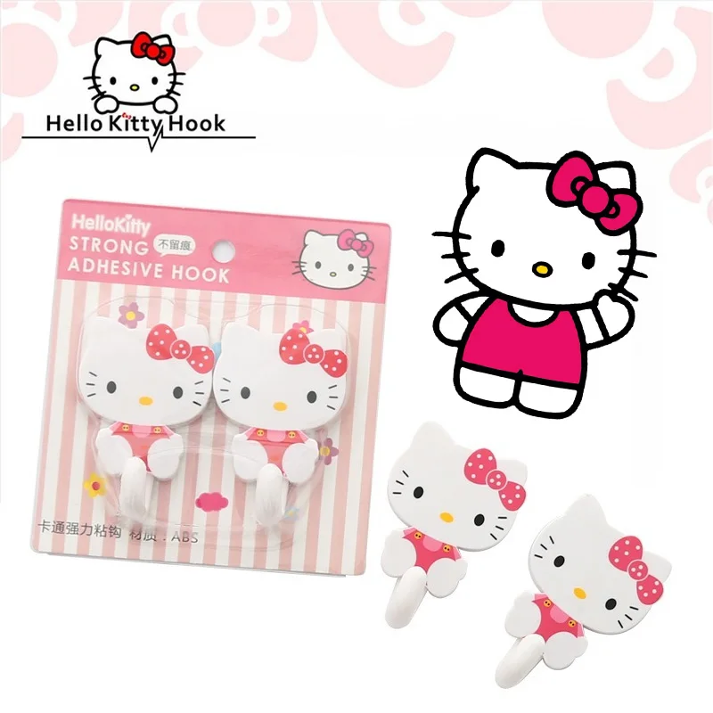 2PCS Hello Kitty Self Adhesive Wall Hook Strong Without Drilling Coat