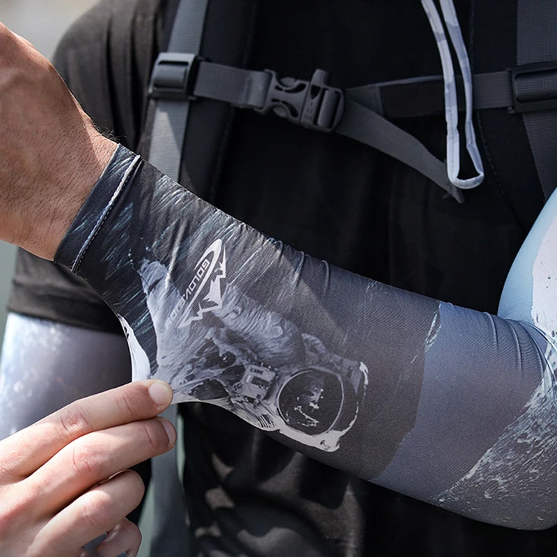 Summer Ice Silk Sunscreen Sleeve Men Outdoor Riding Fishing Driving Anti-Slip Breathable Outdoor Sports Gym Arm Cover Sleeves