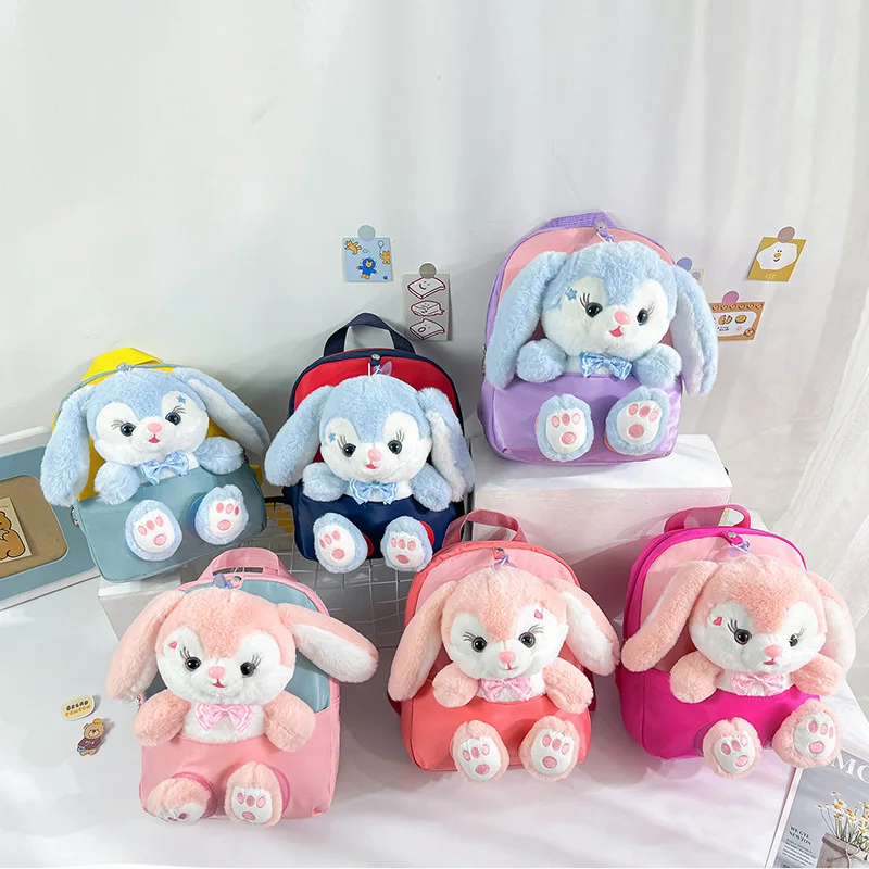 Plush 3D Rabbit Backpack for Boys Girls Kids Children SchoolBag Cute Bow Tie Cartoon School Bags Kindergarten Preschool Baby Bag 2