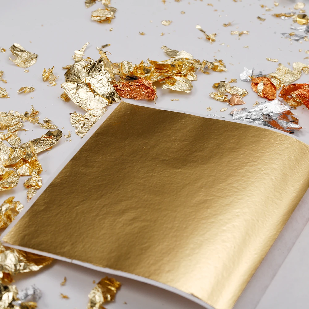 100pcs 8x8cm Imitation Gold & Silver Foil Glitter Sheets for DIY Crafts & Jewelry Making