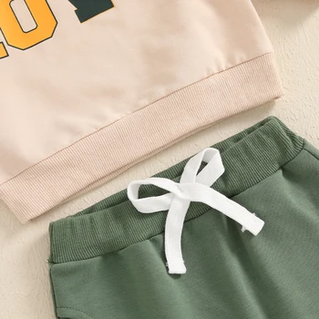 2024-07-23 Lioraitiin Baby Boys Pants Set, Long Sleeve Crew Neck Letter Print Sweatshirt with Elastic Waist Pants Infant Clothes 6