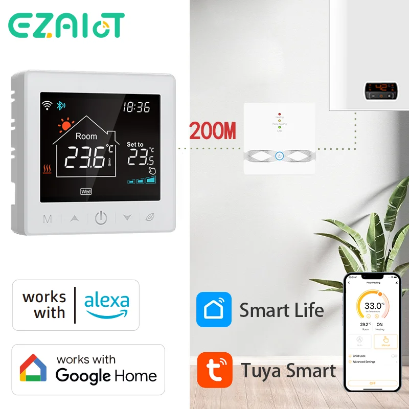 Termostato sem Fio Tuya Wi-fi Água Caldeira a Gás Piso Aquecido Controlador de Temperatura Remoto Smart Life Google Home Alexa Rf433