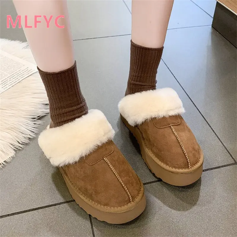 Women's slippers wear new plush thick soled snow shoes in the winter of 2023 Baotou semi slippers Home cotton slippers