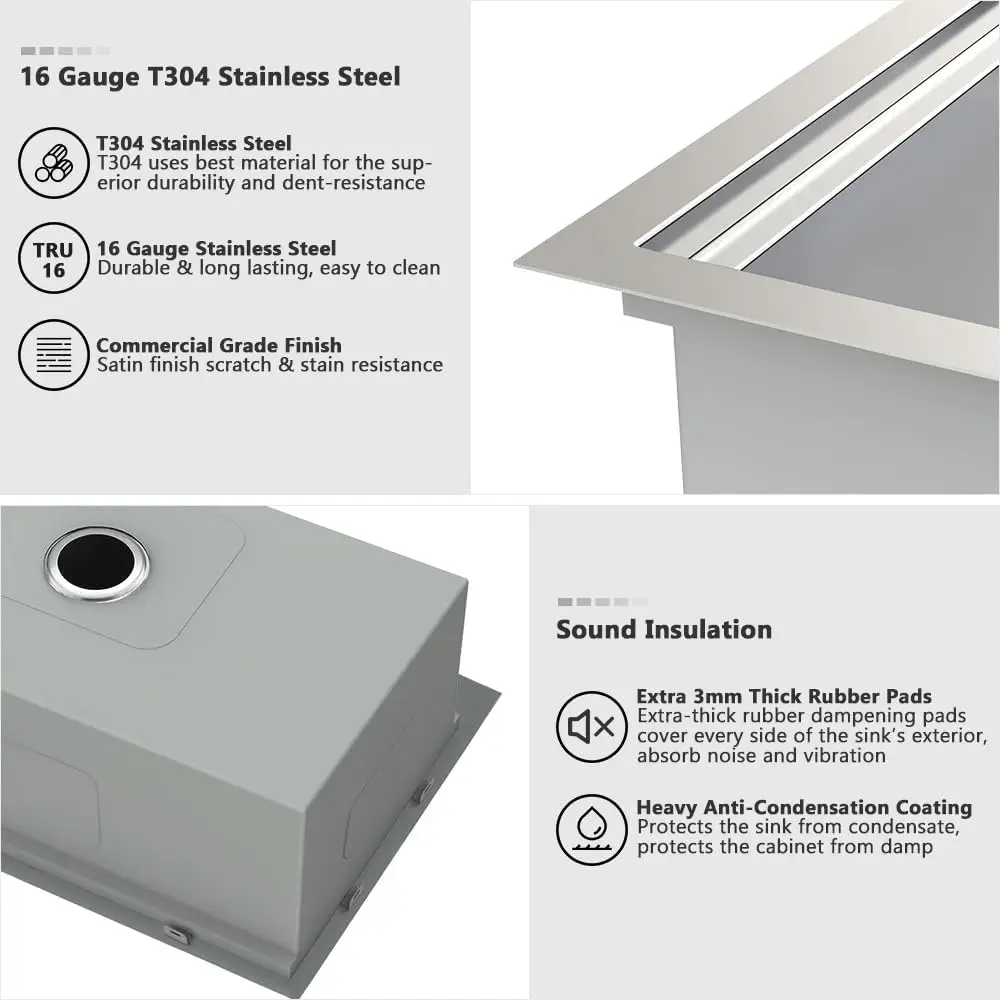 Stainless Steel Kitchen Sink 33x19 Drop In Workstation Sink 16 Gauge 10 Inch Dee 6