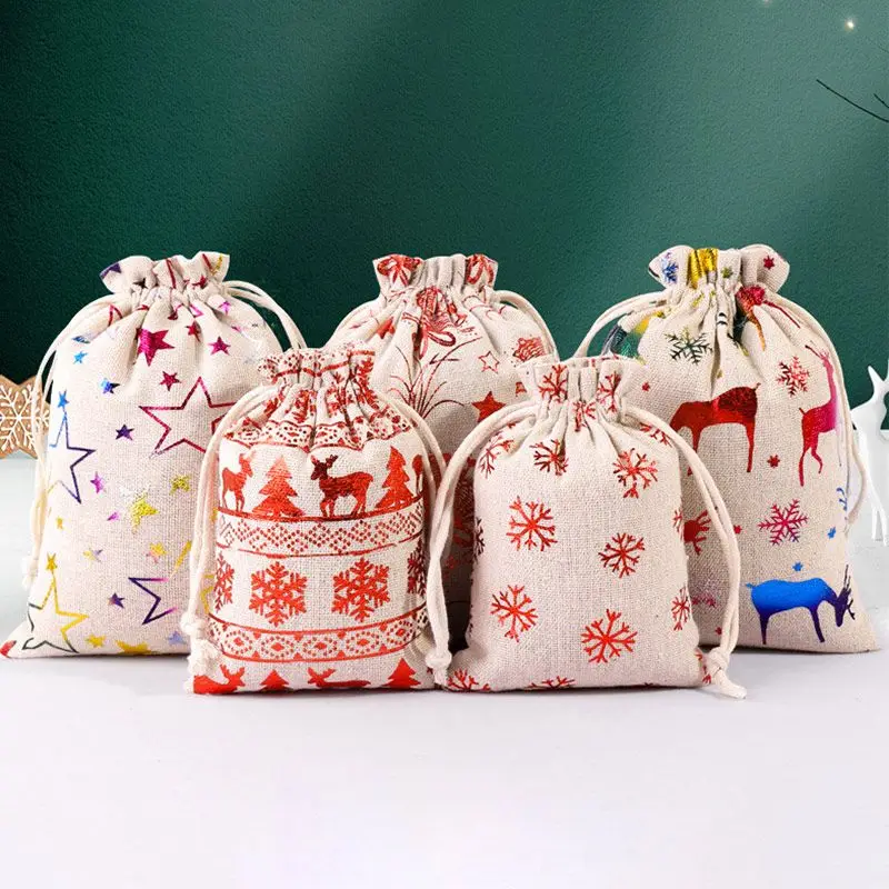 Christmas Drawstring Gift Bag Candy Jewelry Packaging Bags Xmas Decoration 5Pcs christmas gift bags gift bags