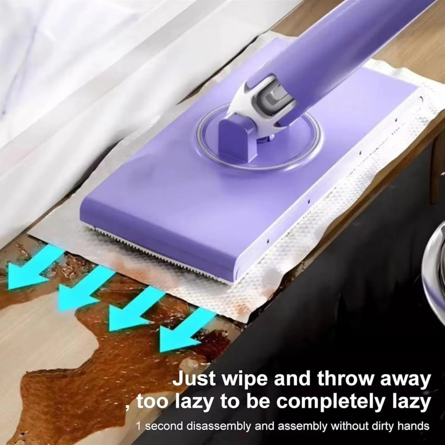 Snap Grip Mini Mop,Convenient Cloth Changing Mini Mop,Retractable Gap Dust Cleaner Flat Mops with Locking Head &Sweeping Cloths (Purple) 7